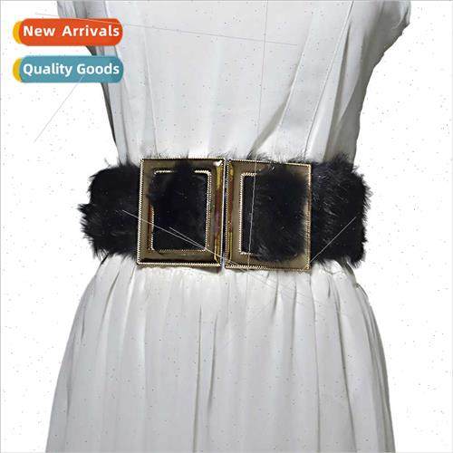Fluffy Stch Elastic Ladies Rabb Fur Decorative Belt Women Vi