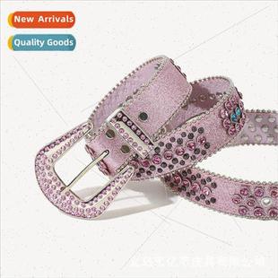 Ladies pin buckle rhinestone belt Europe fashion wide jeans