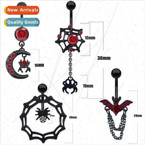 Europe black spider web belly button stud spider pendant bel