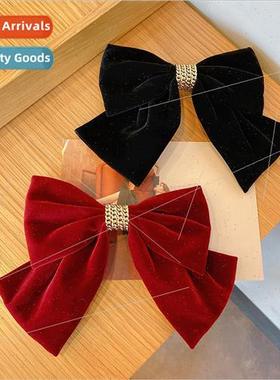 Red velvet large bow hair clips back head top clip hairpin K