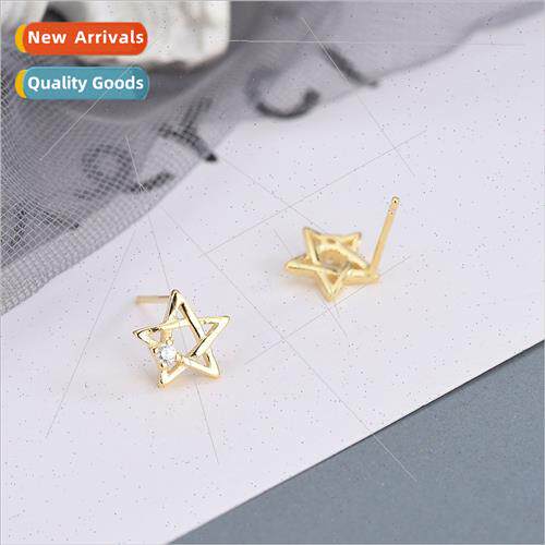 s925 silver earrings Korea pentagram zirconia earrings wispy