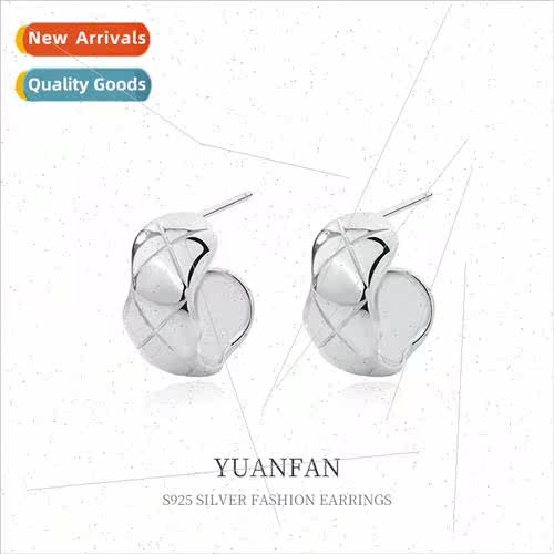 925 silver irregular diamond lattice earrings female Europe