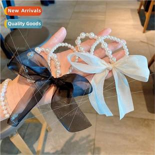 bow sup double female circle hair mesh pearl layer new Korea