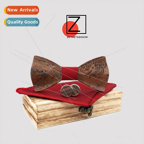 new Adult Paisley Business Casual Party Wooden Bow Tie Set S
