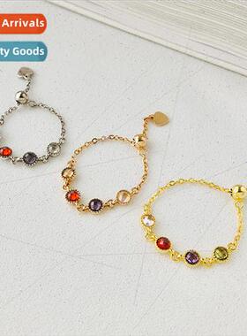 s925 silver French soft chain ring women colorful zirconia f