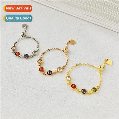 s925 silver French soft chain ring women colorful zirconia f