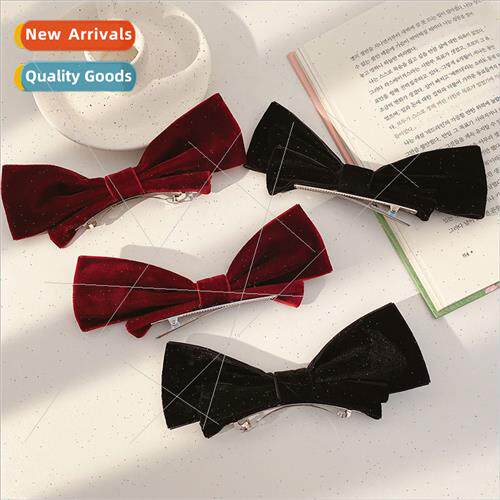 Korea black velvet bow hair clips red super fairy hair acces