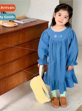 Retro girls embroidery dress Korean  of the spring and fall