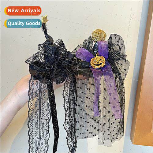 Halloween Wch Hat Headdress Top Clip Black Lace Bow Children