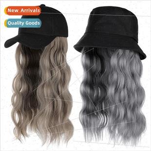 Hat wig medium length water wave long curly hair wig hat rem