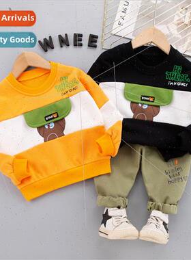 Boys new cartoon printing color blocking round neck pullover