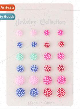 Korea sweet heart-shaped plum soft ceramic earrings 12 pairs