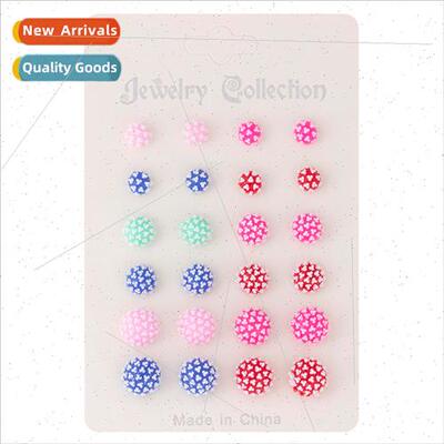 Korea sweet heart-shaped plum soft ceramic earrings 12 pairs