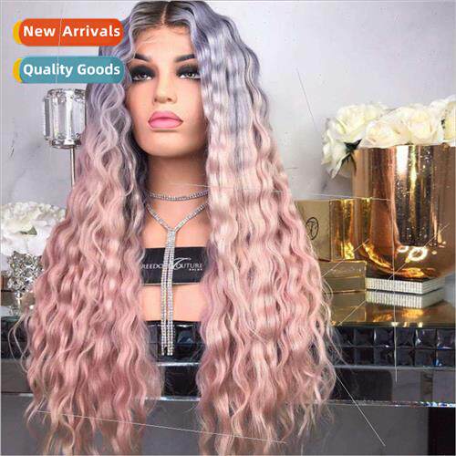 Europe Women Medium Long Curly Gradient Color Wigs Dyed Chem