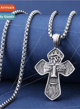 Cross pendant tanium steel necklace men vintage accessories