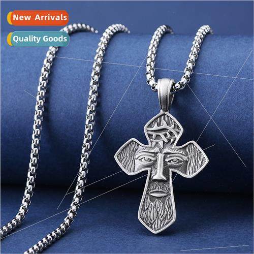 Cross pendant tanium steel necklace men vintage accessories