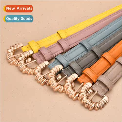 Women belt irregular letters buckle simple belt real cowhide