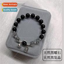 Natural obsidian black hair crystal elastic female crystal b