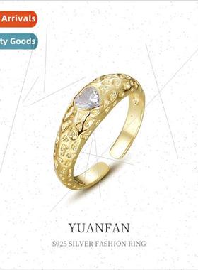 925 silver Lava Textured Heart Ring che Europe Vintage Zirco