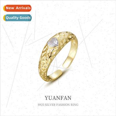 925 silver Lava Textured Heart Ring che Europe Vintage Zirco