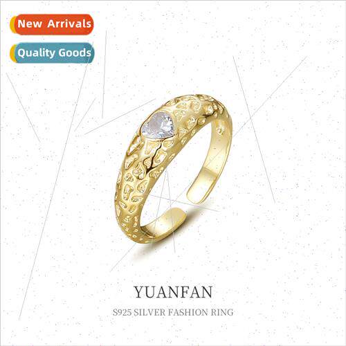 925 silver Lava Textured Heart Ring che Europe Vintage Zirco