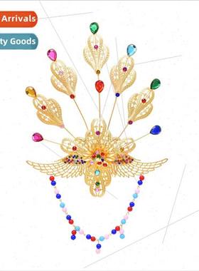 Vintage Chinese bridal headdress ethnic colored diamond peac