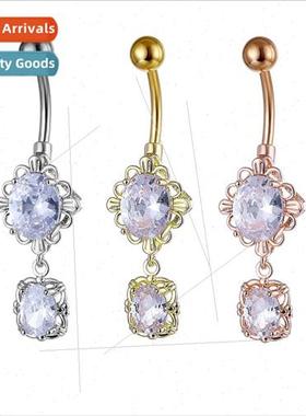 New Europe Piercing Jewelry Floral Oval Zirconia Belly Butto