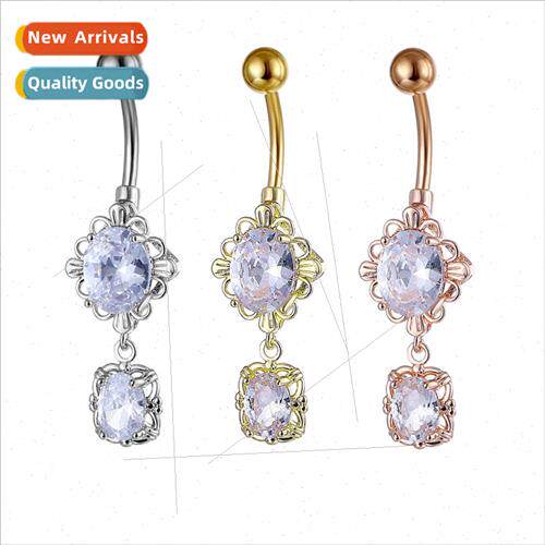New Europe Piercing Jewelry Floral Oval Zirconia Belly Butto