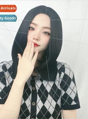 Wig female short center parted inner button o head Korean sh