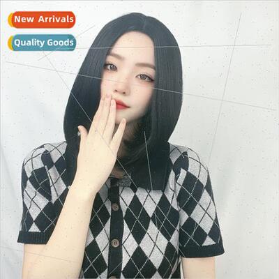 Wig female short center parted inner button o head Korean sh