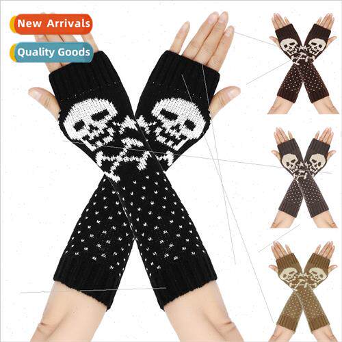 Skull Woolen Gloves Acrylic Kn Open Finger Fake Sleeves Ghos