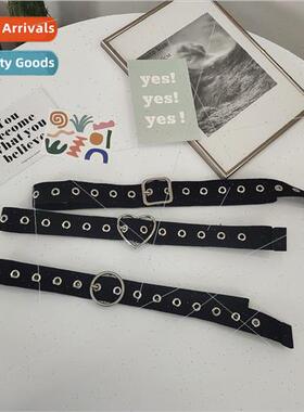 Full-hole canvas belt female bf wind simple wild solid color