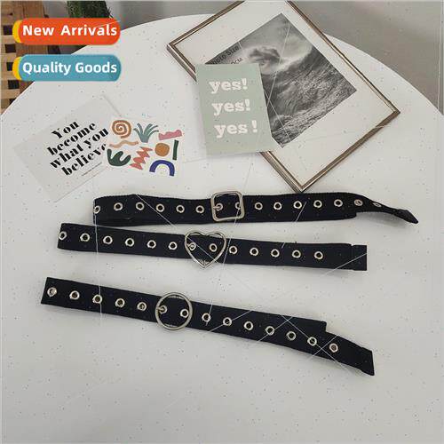 Full-hole canvas belt female bf wind simple wild solid color