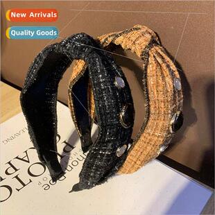Korean autumn wind hair band female tweed knot cross headban