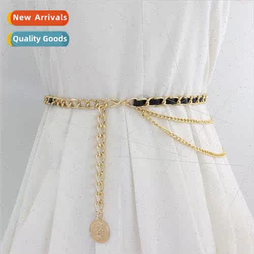 Spring Summer  body PU wear strip metal waist chain women dr
