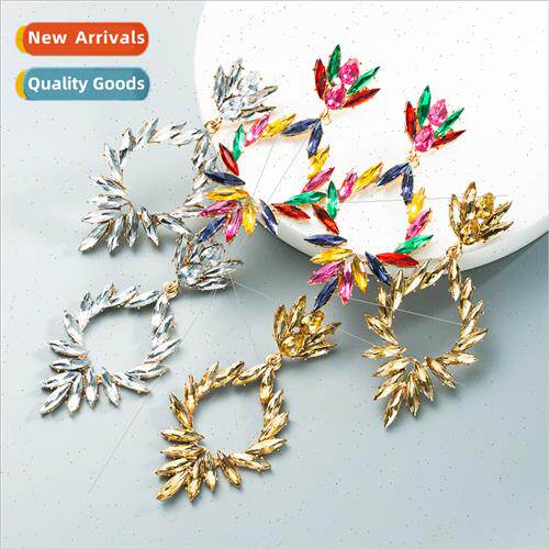 Fashion Trend Alloy Encrusted Glass Diamonds Floral Long Ear