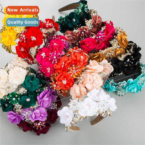 Europe new oversized Ba heavy silk flower hair bands women p