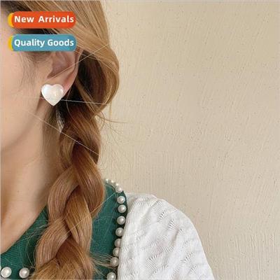 cat eye stone luster peach heart earrings female Korea sense