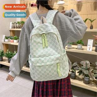 primary school students Schoolbag plaid Korean cute female