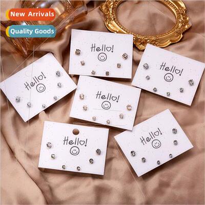 S925 silver needle geometric inlaid diamond combination card