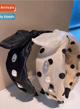 Korea Organza flocked large polka dots color blocking bow rh