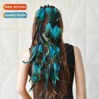 Bohemian ethnic feather hair bands handmade travel photograp