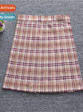 light brown purple check JK spring fall half-body skirt pock