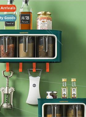 No-hole wall-mounted spice box kchen spice jar wh spoon salt