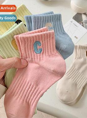 Socks Women Big C letter short socks spring summer thin cott