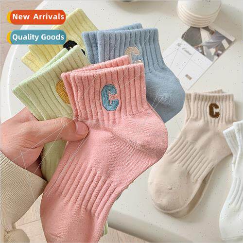 Socks Women Big C letter short socks spring summer thin cott