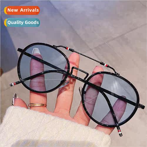 new sunglasses male metal retro double beam round frame ins