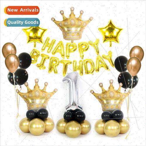 Gold Pink Blue Crown Numbers Column Birthday Letters Balloon