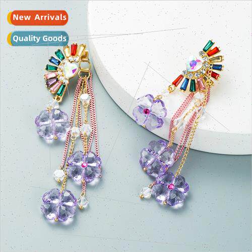Autumn winter new crystal fan-shaped flowers pendant earring