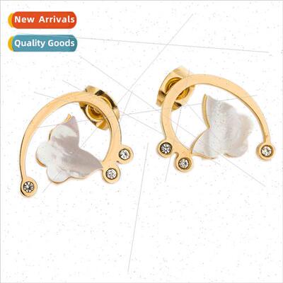 Korea star hollow shell butterfly ins earrings gold rose sta
